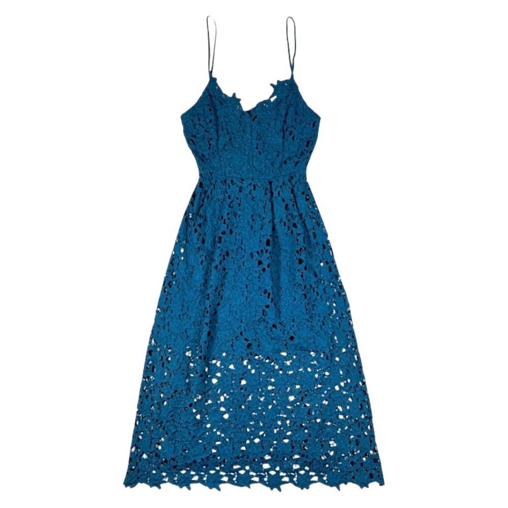 ASTR the Label Floral Lace Blue V-Neck Midi Dress | Size XS